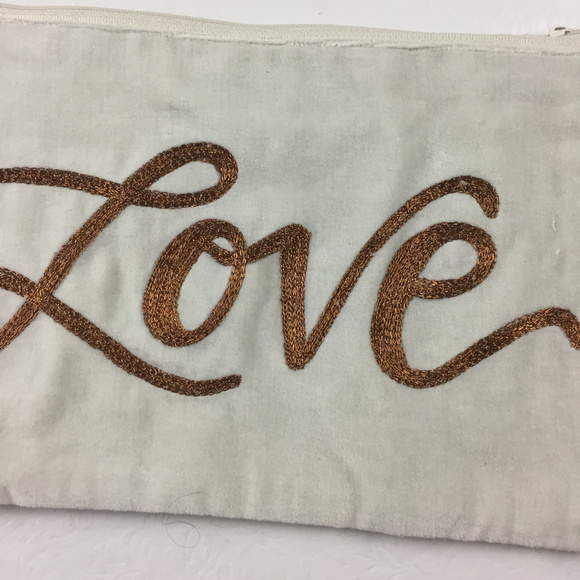 Luxe Velvet Zipper Bag Metallic LOVE Rose Gold - Picture 2 of 4